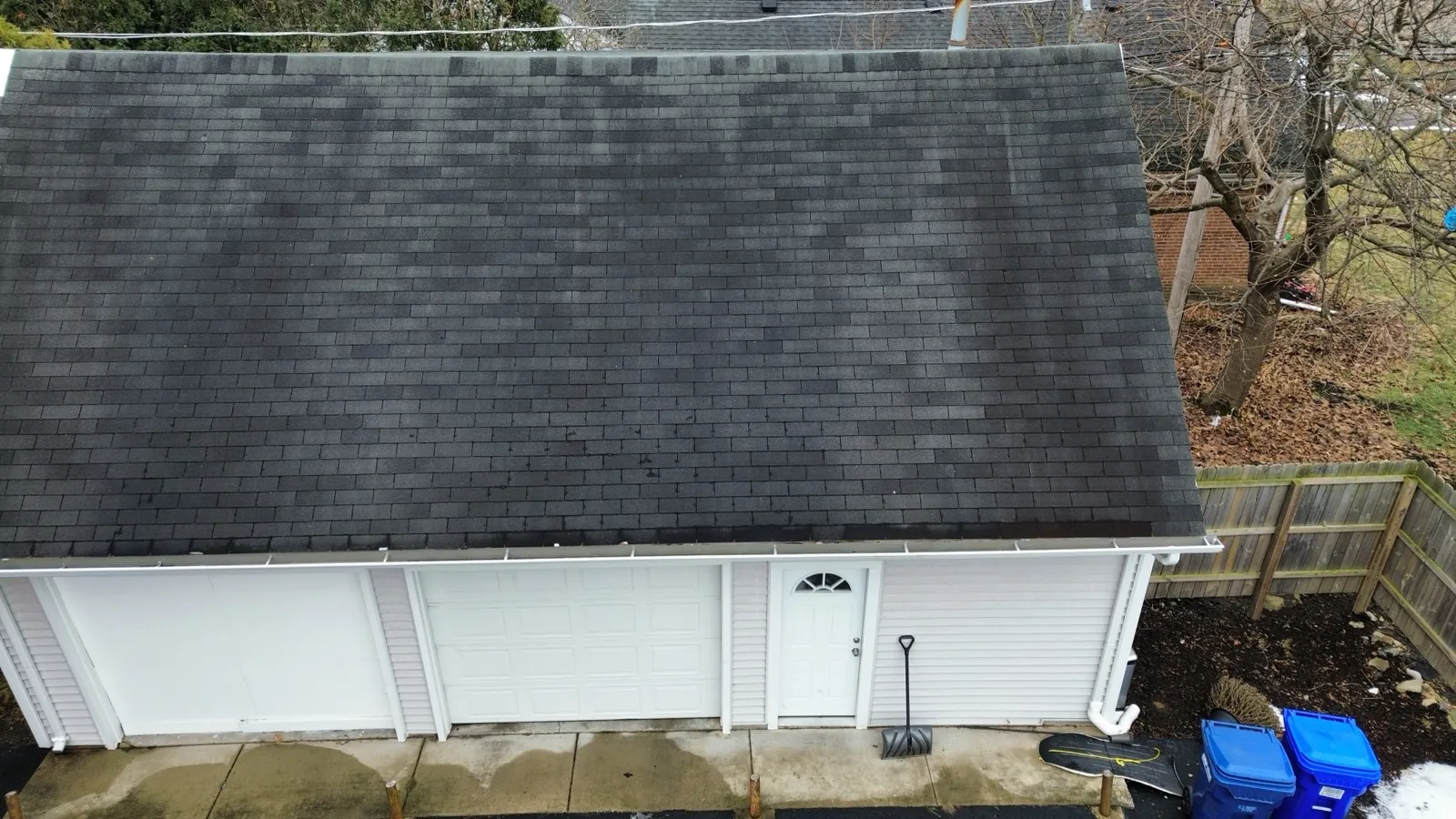 New charcoal architectural shingle roof on a garage structure in Wheaton, IL